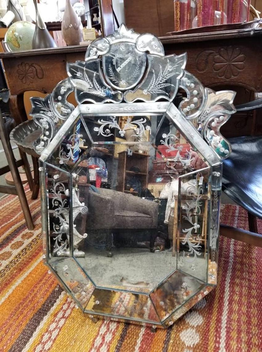 Antique ornate etched mirror Peg Leg Vintage Beltsville, MD