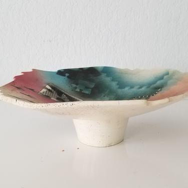 1990 Vintage Geometric Art Ceramic  Pedestal Bowl by J Koons. 