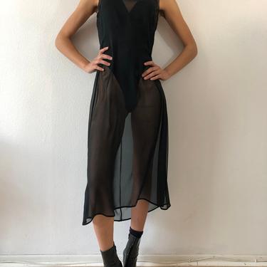 Vintage Morgane Le Fay Black Sheer Silk Chiffon Dress 