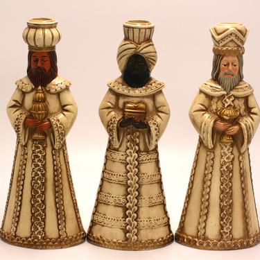 vintage set of three wise men candle holders/paper mache' wise men/made in japan 