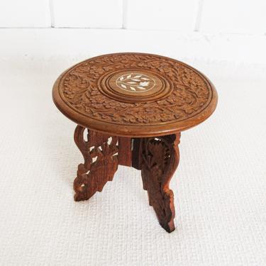 Adorable Small Hand Carved Bohemian Vintage Moroccan Accent Table 