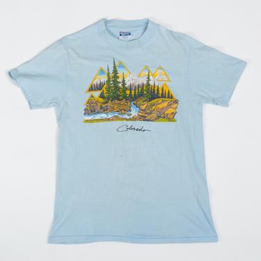 80s Colorado Alpine Graphic T Shirt - Men's Small, Women's Medium | Vintage Faded Blue Tourist Tee 