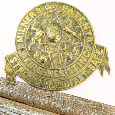 Antique English Brass Safe Company Door Plaque