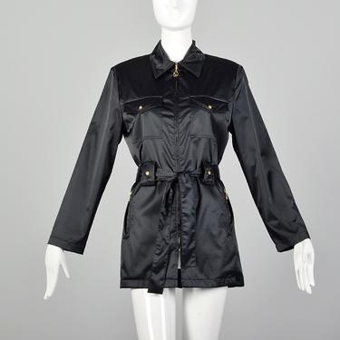 Small St John Sport Black Trench Coat Satin Lightweight Zip Front Jacket 