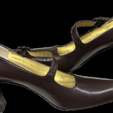 80's Brown Mary Janes 3 Buttons Leather Pumps by Via Spiga
