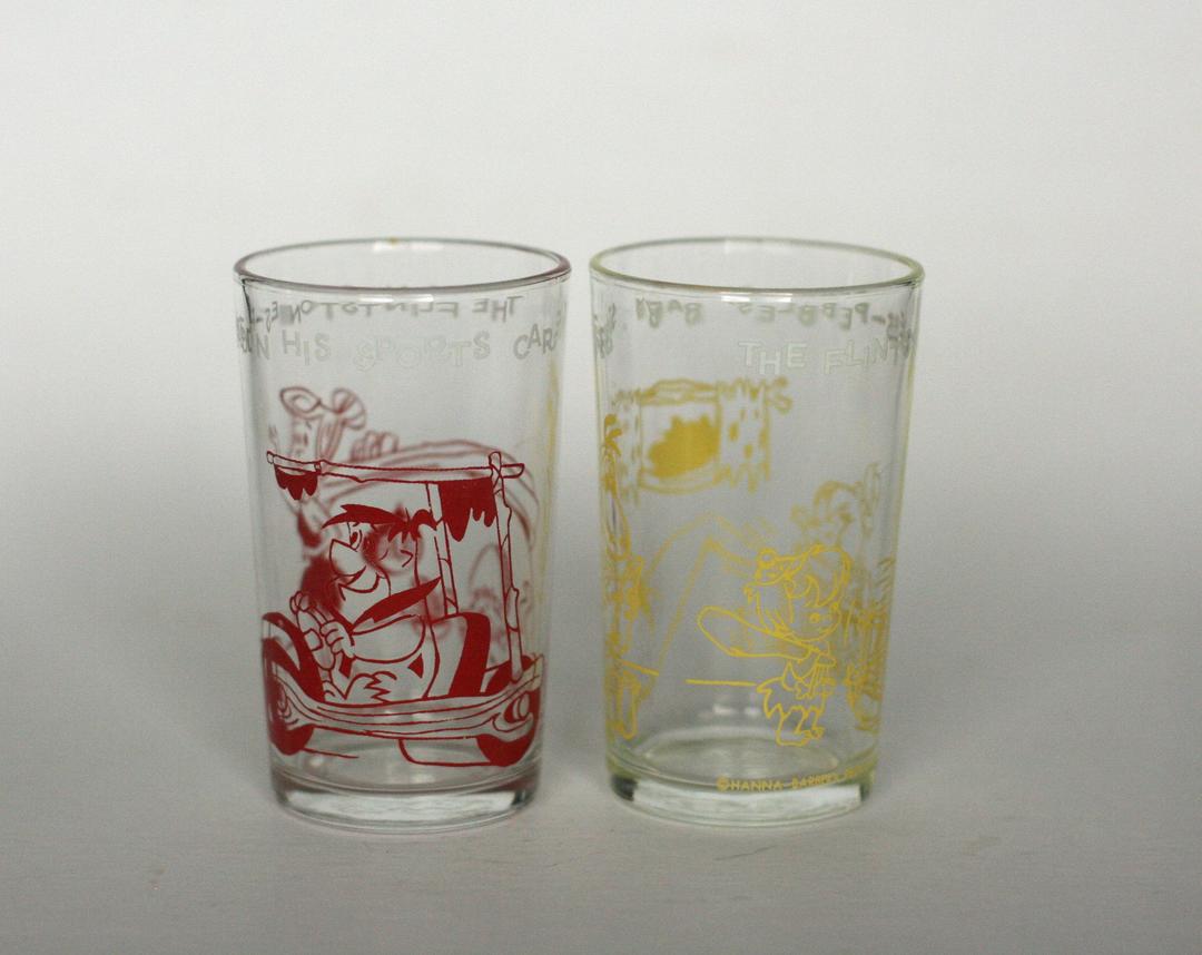 vintage flintstone jelly jar glasses set of two hanna barbera 1963