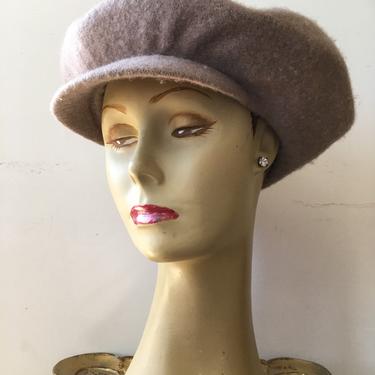 1970s wool beret, vintage 70s hat, 70s beige hat, vintage taupe hat, retro hat, bohemian hat, disco style hat 