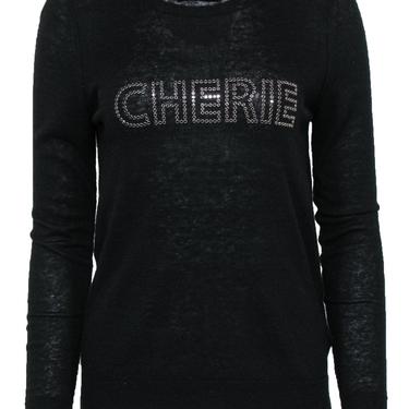 Zadig &amp; Voltaire - Black Cashmere Sweater w/ Embellished &quot;Cherie&quot; Logo Sz M