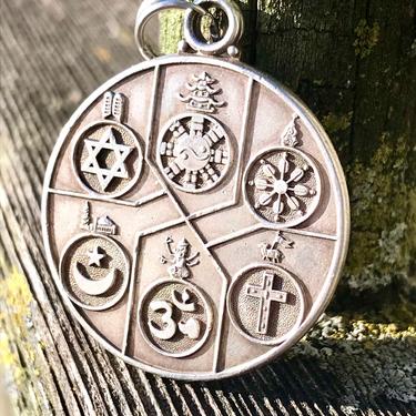 Vintage Creed Sterling World Religions Pendant Medal Medallion Silver Jewelry 