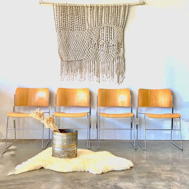 David Rowland Blonde Wood and Chrome Chairs \/ Austin Only  