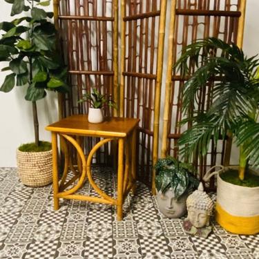 Tiki Bamboo Rattan Side Table, Vintage Bamboo End Table, Boho Living Room Furniture 