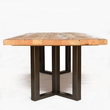 Thick Top Dining Table made of 2.5&quot; thick reclaimed wood and steel legs in your choice of style ,color, size, finish. 