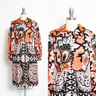 Vintage Oscar De La Renta Dress Printed Silk 60s Medium 