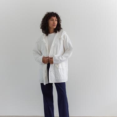 Vintage White Hood Anorak Jacket | 60s Unisex Cotton Workwear | L XL | 