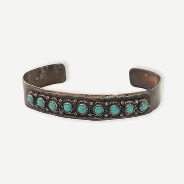 Vintage Cuernavaca TAXCO Sterling Silver & Turquoise Bracelet / Cuff ~ Signed ~ Stamped ~ Snake Eyes 