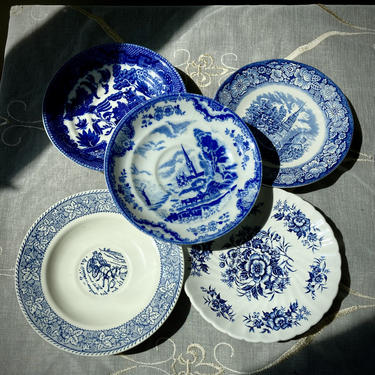 Mismatched Collection Vintage Blue and White Saucers 