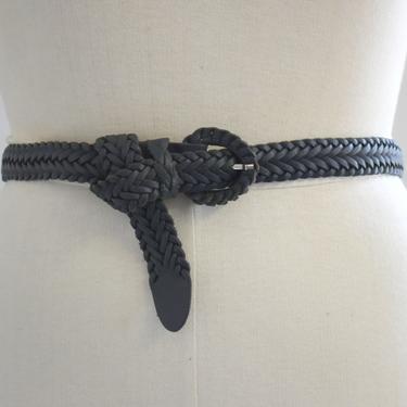 1990s Navy Blue Braided Leather Belt 