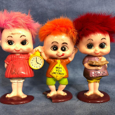 Weird 1960s Kitschy Wild Hair Kids, Plastic Toy, Hong Kong Novelties, &amp;quot;I Miss You Like Crazy&amp;quot; 