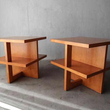 Pair of Large Scale Architectural Cube Side Tables - Frank Lloyd Wright STYLE 