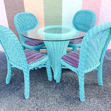 Twisted Turquoise Rattan Breakfast Set