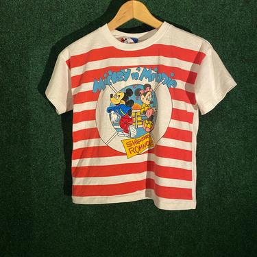 Vintage Youth Mickey &amp; Minnie Mouse Striped T-Shirt