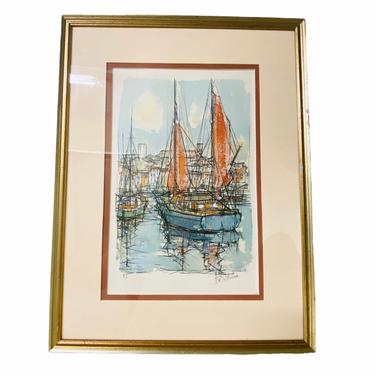 Mid Century Abstract Sea Scape Color Engravings by Hubert Clerissi 