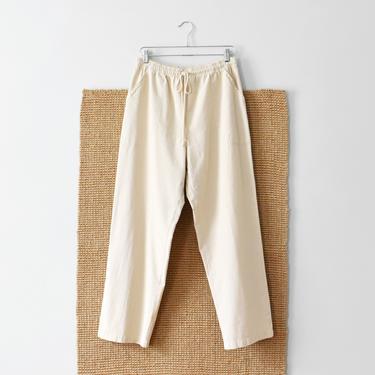 vintage cotton easy pants, high waist drawstring trousers, size L 