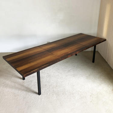 Milo Baughman Directional multi wood striped large dining table mid century 