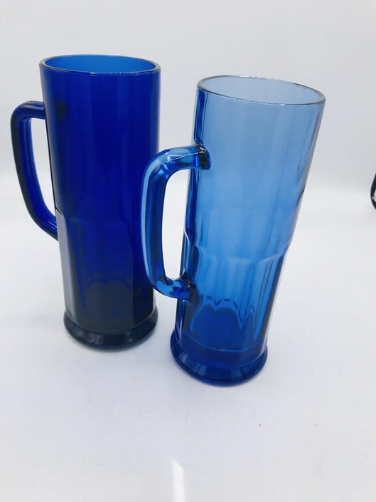 Vintage 90's Cobalt Blue Glass Coffee Mugs, Blue Glass Mugs, Large