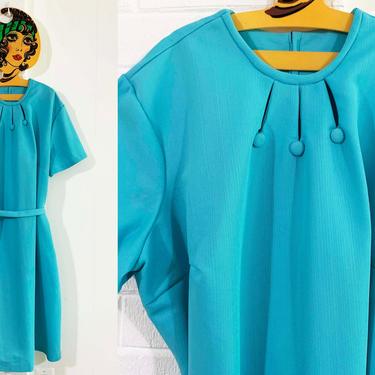 Vintage Sky Blue Shift Dress 60s 1960s Teal Turquoise Mod Twiggy Short Sleeve Plus Size 4XL 3X XXXL XXXXL Curvy Volup 