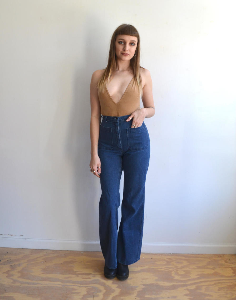 Vintage 60s hipster denim bell bottom sailor fashion pants