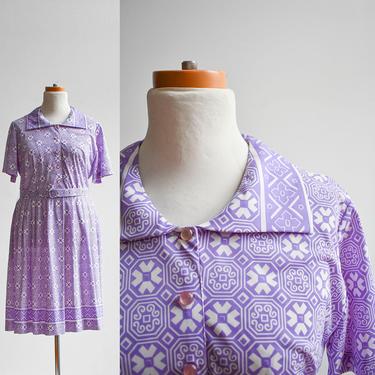 1960s Purple Geometric Print Shirtdress 