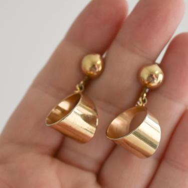 1950s/60s Gold Hoop Dangle Screw Back Earrings 