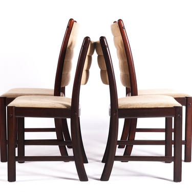 Danish Modern Dining Chairs in Afromosia and Knit Fabric - A Set of 4 