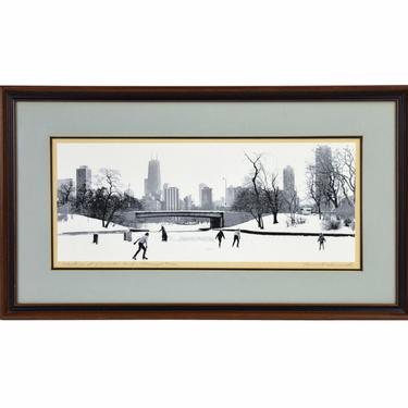 Vintage 1980’s Screenprint Ice Skaters at Lincoln Park sgd #’d L/E Wennersten 