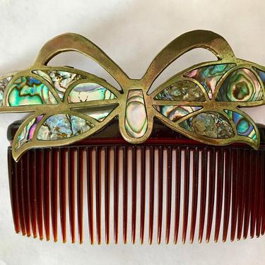Vintage Mexican Abalone Butterfly Hair Comb, Mid-Century Hair Comb, Butterfly Hair Decoration, Hair Ornament, Bridal Comb 
