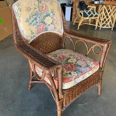 Restored &amp;quot;President's&amp;quot; Art Deco Stick Rattan Lounge Chair with U shaped Arms 