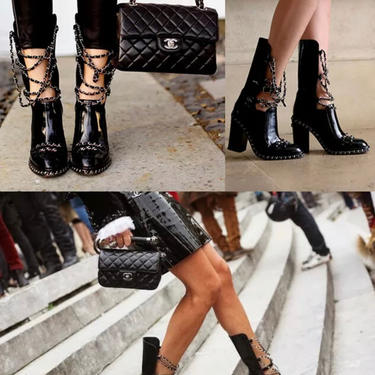 Pre-owned Chanel Leather Lace Up Boots In Black
