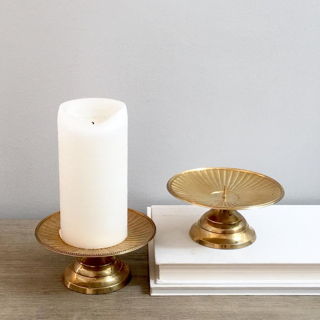 Vintage Brass Pillar Candle Holders Gold Tableware Mantle Holiday Decor
