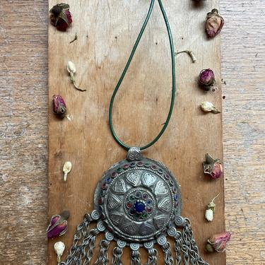 Large Bohemian Tribal Pendant Necklace Leather Cord Statement Jewelry Ren Faire 