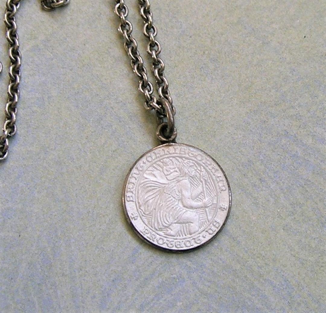 Vintage Metal discount White & Pink Enamel St. Christopher Medal