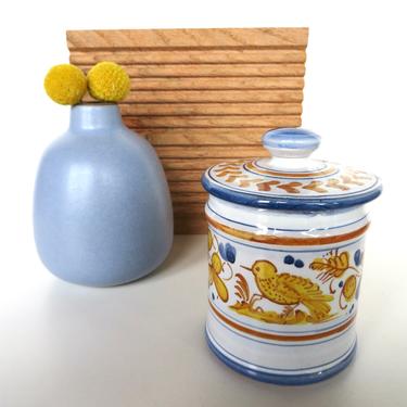 Vintage  MARI DERUTA Pottery Jar From Italy, Small Hand Painted Yellow Bird Condiment Jar - 2 Available 