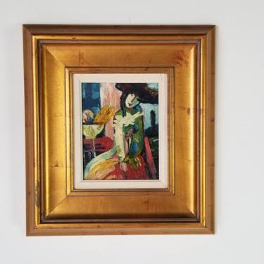 1980s Abstract Figurative Oil Painting, Framed 