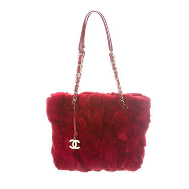 Vintage 90's CHANEL CC Logo Red Fur & Leather Gold Chain, Moonstone  Vintage