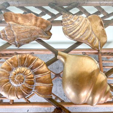 Set of Four Brass Seashells Wall Art