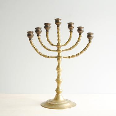 Vintage Brass Candelabra, Gold Candelabra, Candle Holder with Slots for 7 Taper Candles 