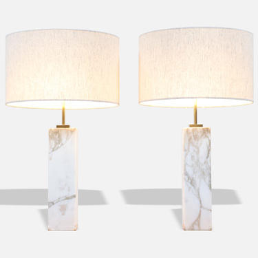 Mid-Century Modern Italian Calacatta Marble Table Lamps