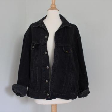 Vintage Lee Black Denim Trucker Jean Jacket Unisex Size L XL 