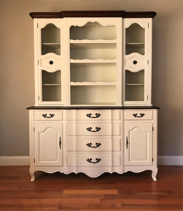 Available White Vintage French Provincial China Cabinet Kitchen