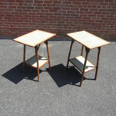 A Pair English 1890 Bamboo And Faux Sharkskin Tables Night Stands 